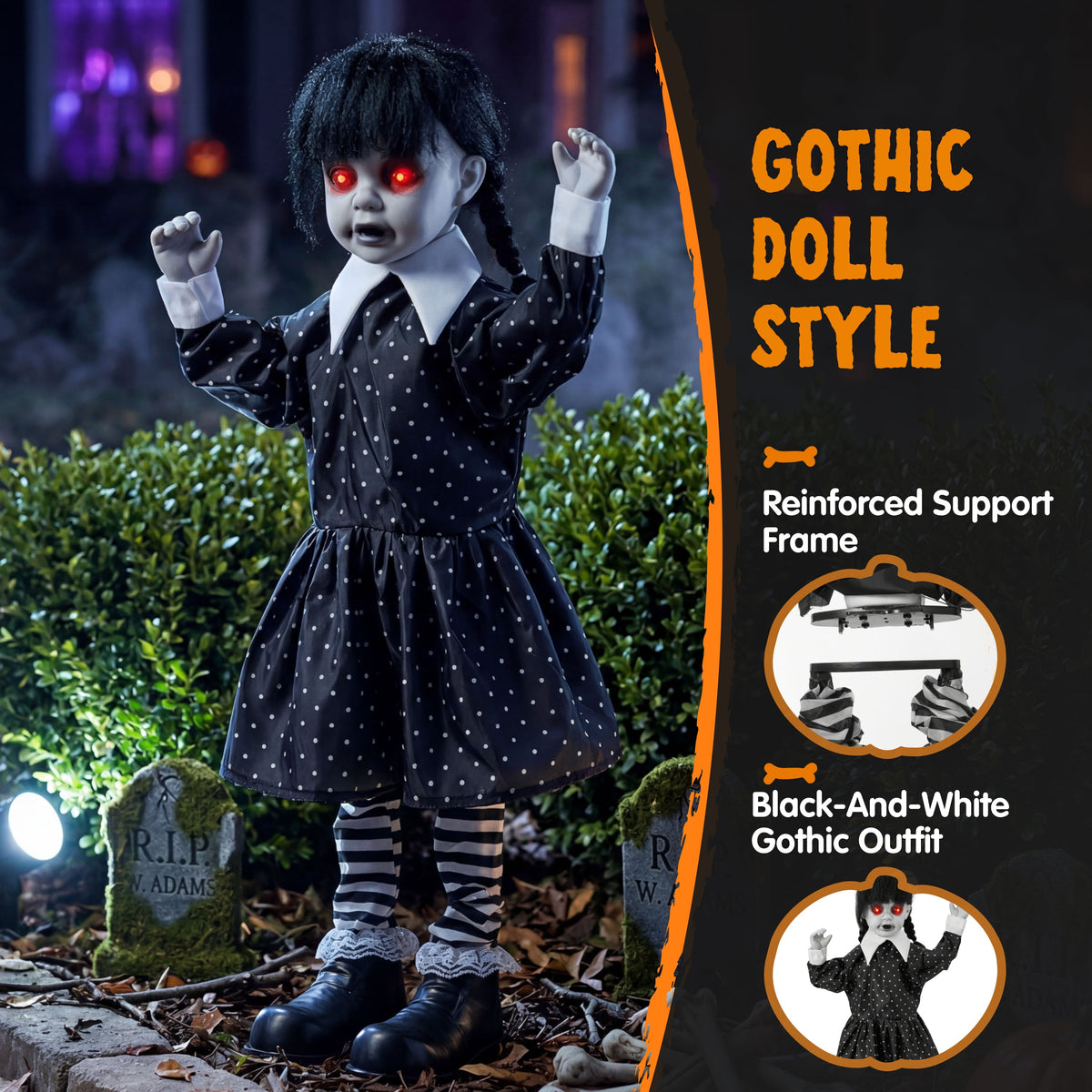 Joyfy 67" Standing Grim Reaper with Chain, Large Halloween Decorations Outdoor, Life Size Animatronics Skelton, Sound-Actived Party Decor with Creepy Sound & LED Eyes, Scary Haunted House Props