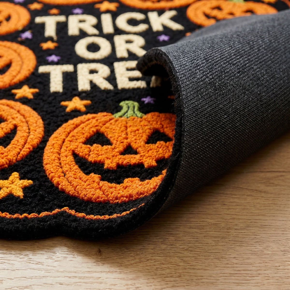 Halloween Wreath Shaped Rugs, Soft Indoor Mat for Entryway, Kitchen, Halloween Party, Pumpkin Witch Spooky Home Decor, 23.62x15.75 Inches