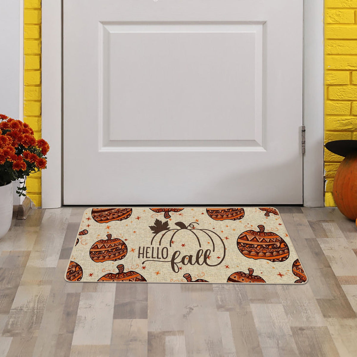 JOGZMZ Halloween Floor Mat Home Entrance Thanksgiving Pumpkin Thick Foot Mat Crystal Velvet Floor Mat