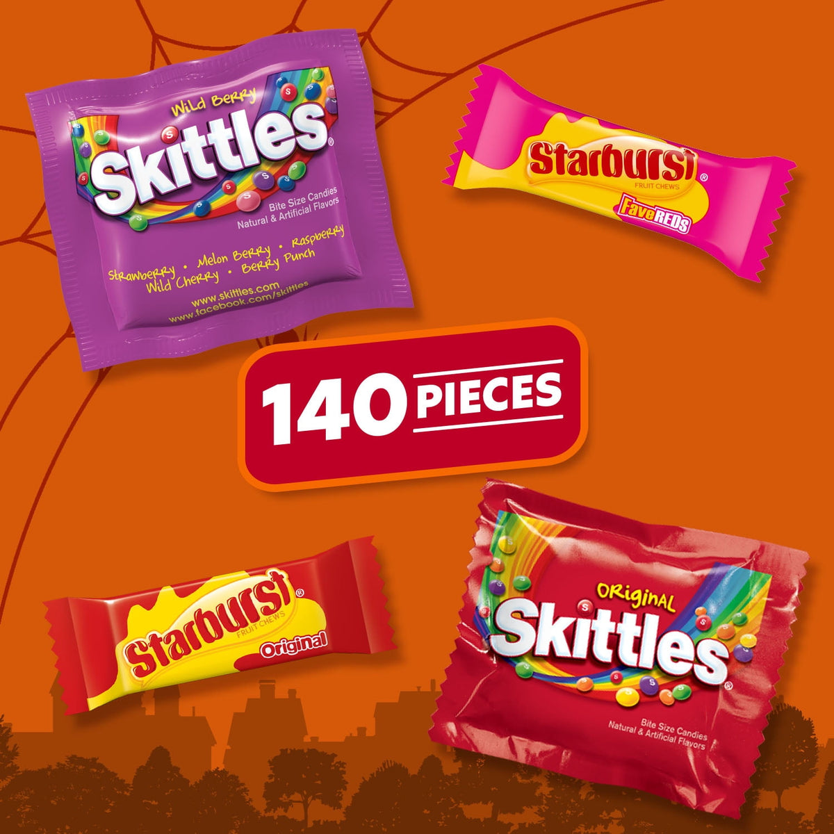 Skittles & Starburst Fun Size Chewy Halloween Candy Variety Pack - 105 Ct Bulk Bag