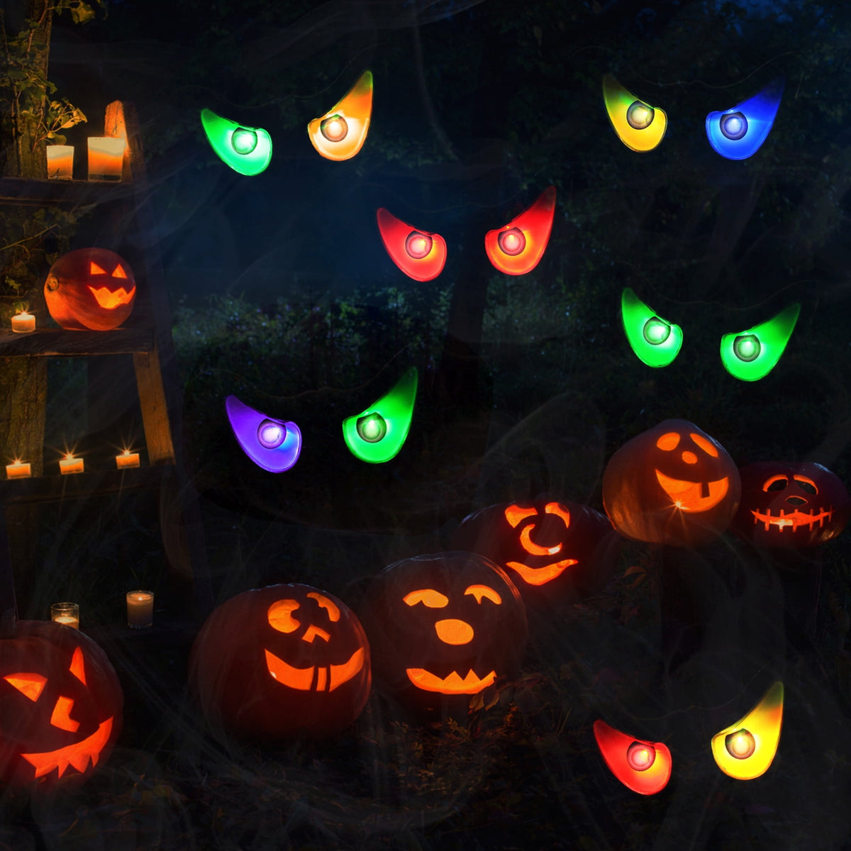 Toodour Halloween Ghost Eyes Lights, 10 LED Battery Halloween Lights with RGB Flashing Eyes, Waterproof Spooky Eyeball Halloween String Lights for Graveyard Indoor Outdoor Decorations