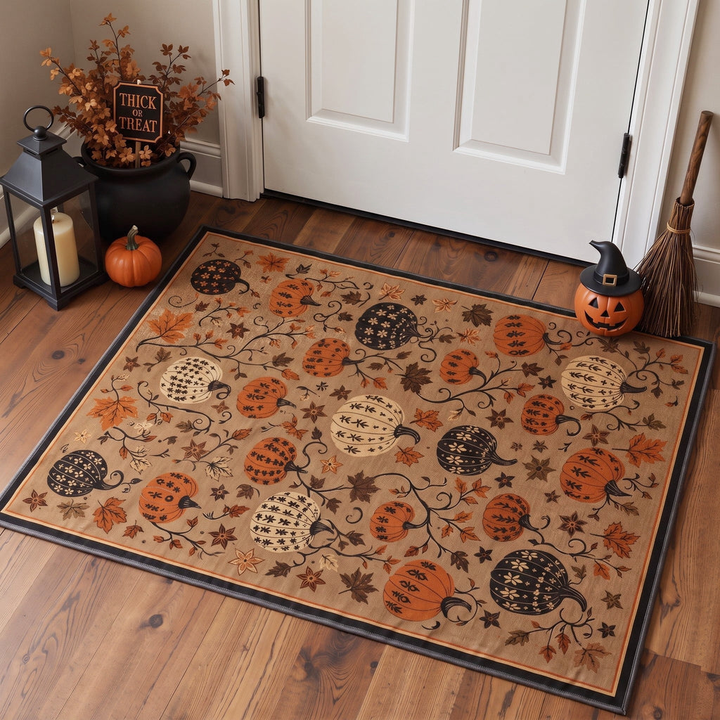 GENIMO 2'x3' Halloween Doormat, Washable Non Slip Soft Vintage Witch Outdoor Door Mat for Front Door Covered Porch Patio Entryway, Burnt Amber