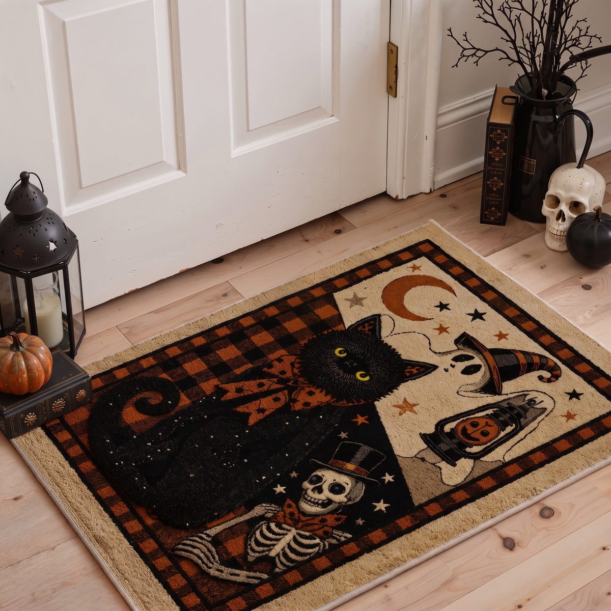 GENIMO 2'x3' Halloween Doormat, Washable Non Slip Soft Farmhouse Pumpkin Outdoor Door Mat for Front Door Covered Porch Patio Entryway, Smoky Amber