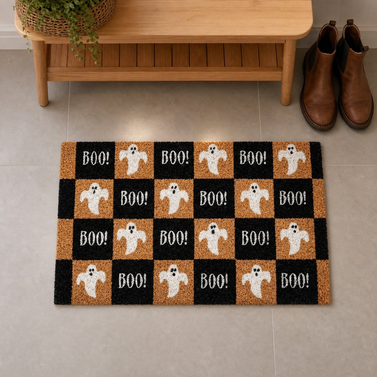 AHGQT Funny Green Eyes Cat Bathroom Rug, 31’’x19’’ Non Slip Machine Washable Mat, Spooky Halloween Rug Decor for Home Bedroom Shower Floor