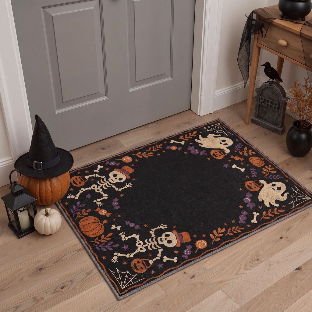 GENIMO 2'x3' Halloween Doormat, Washable Non Slip Soft Vintage Witch Outdoor Door Mat for Front Door Covered Porch Patio Entryway, Burnt Amber