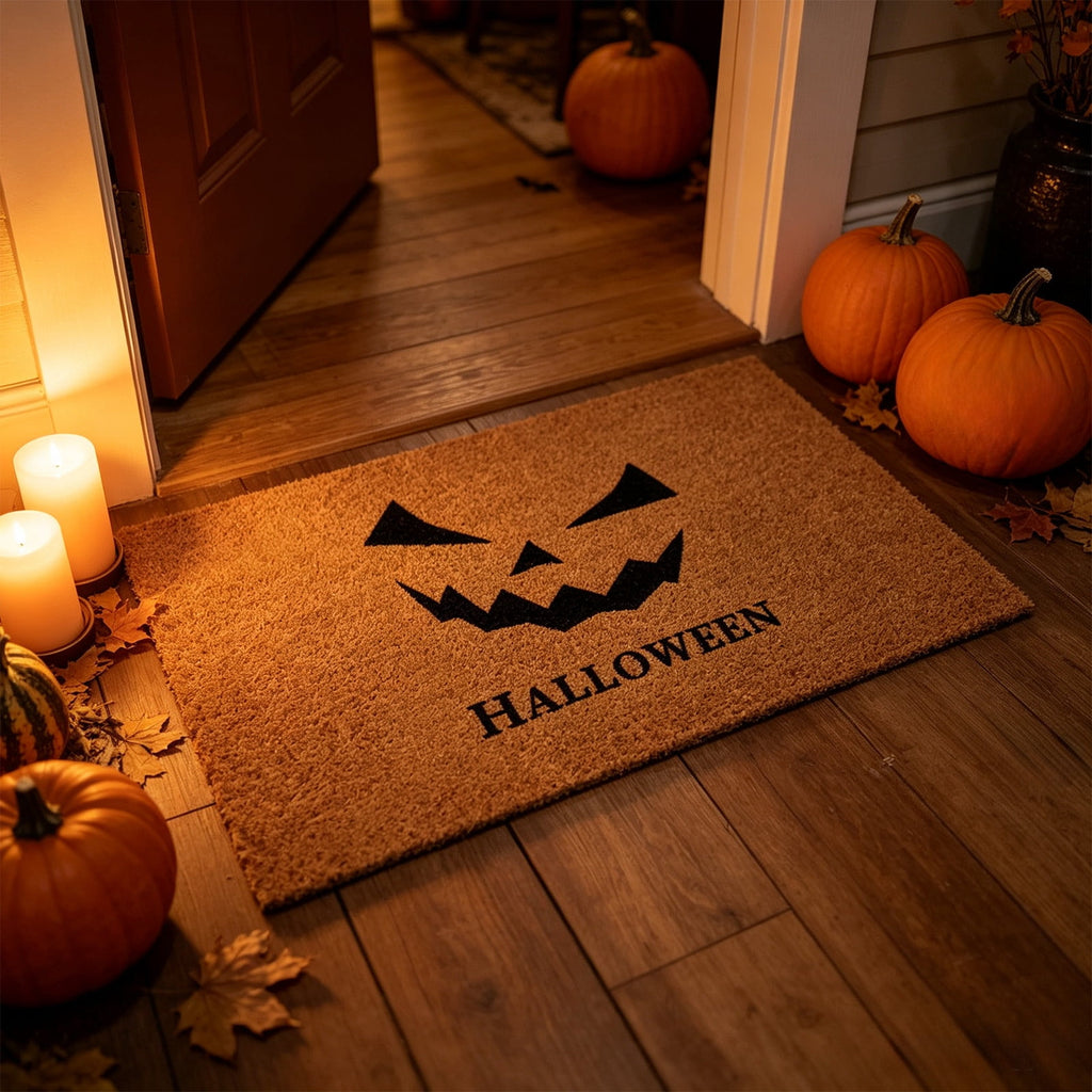 Miwamany Retro Halloween Coconut Fiber Look Doormat, Anti-Slip Scraper Mat, Vintage Entryway Floor Rug for Front Door Porch Kitchen Home Decoration