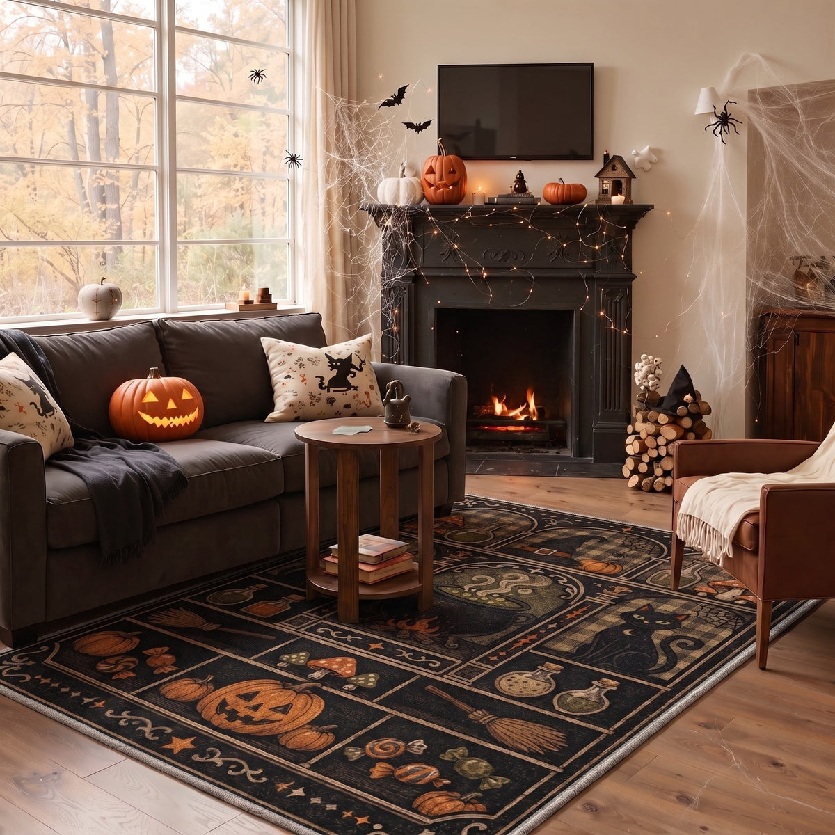 GENIMO 2'x7' Halloween Runner Rug, Washable Non Slip Soft Farmhouse Pumpkin Indoor Outdoor Hallway Runner for Porch Patio Kitchen Entryway, Vintage Sepia