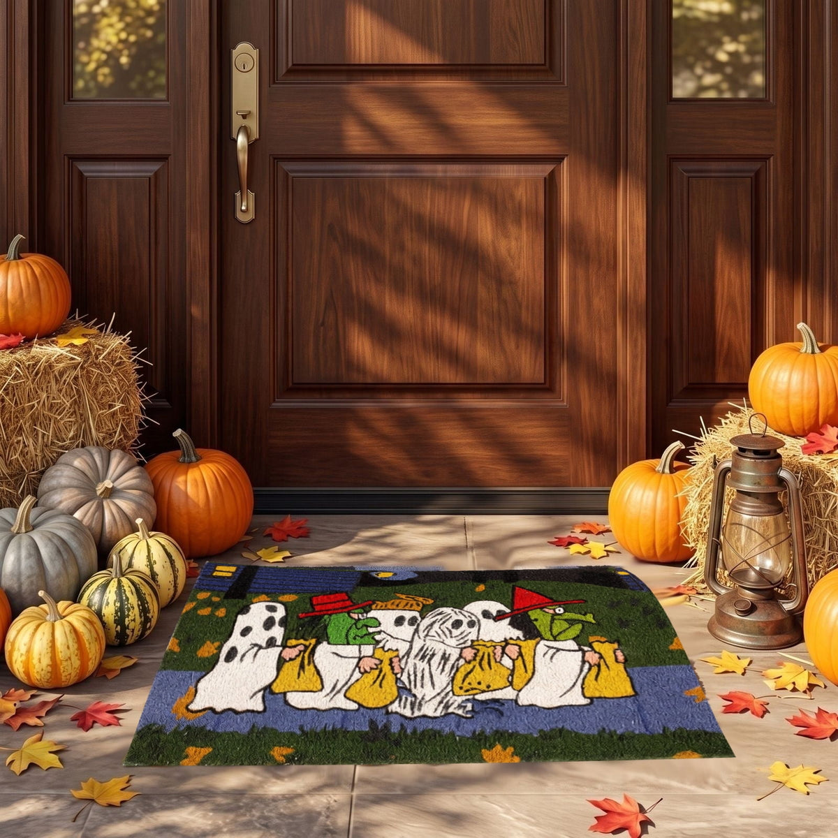 Halloween Ghost Door Mat 35.4 x 23.6 in, Washable Non Slip Crystal Velvet Rug, for Entryway Kitchen Bathroom and Halloween Decorations Outdoor
