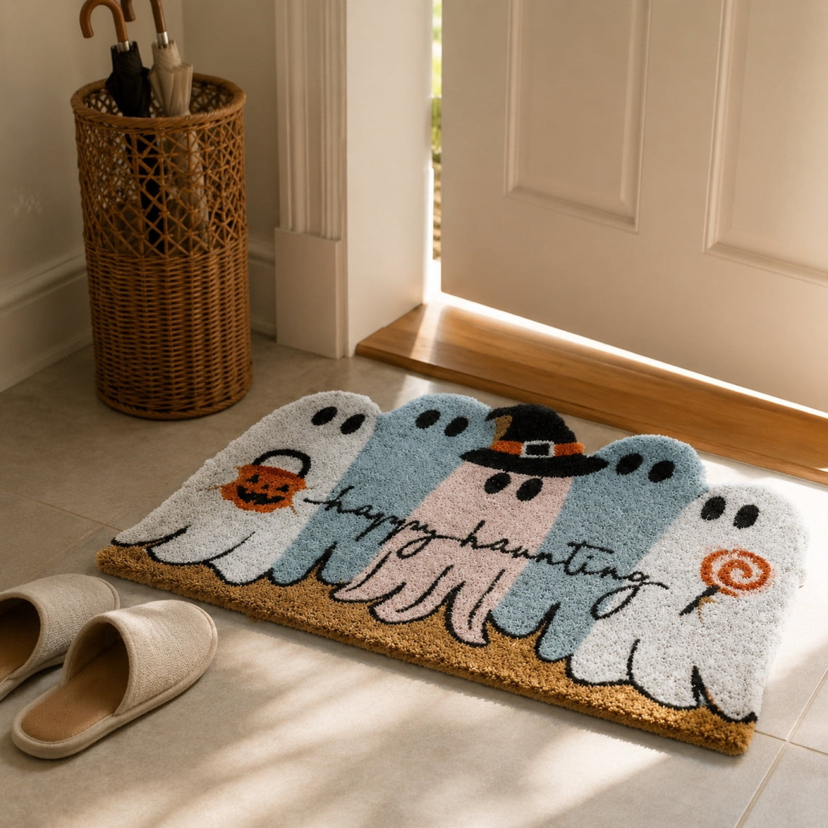 PYURTEP Halloween Door Mat Pumpkin Bat Pattern Entryway Doormats Non-Slip Indoor Outdoor Welcome Mat for Halloween Decor