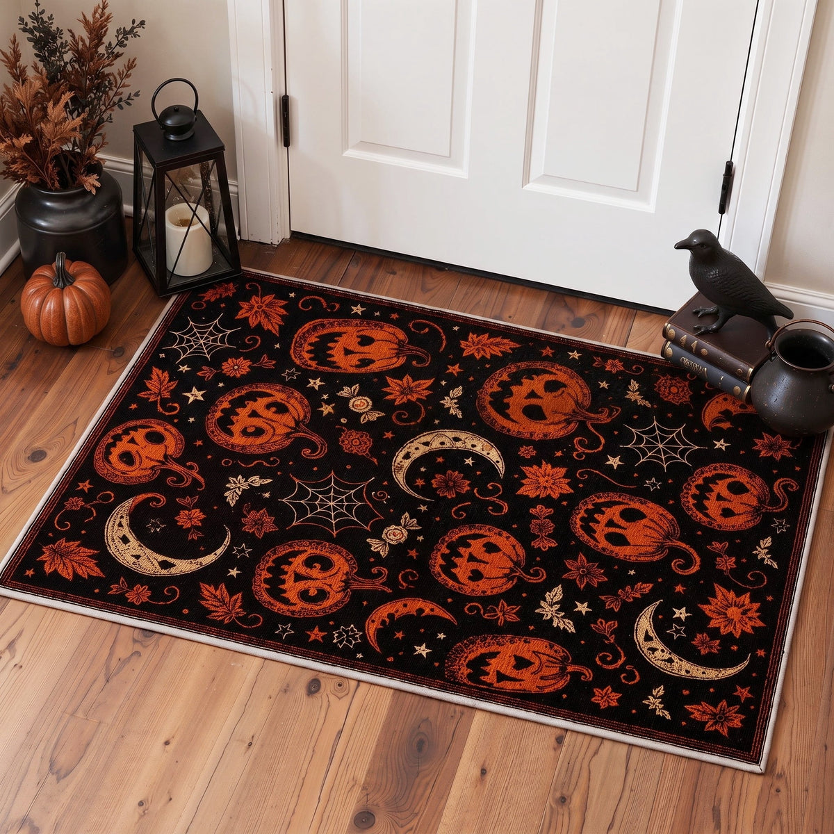 GENIMO 5'x7' Halloween Area Rug for Living Room, Washable Non Slip Soft Vintage Witch Indoor Rug for Bedroom Dining Room Home Office, Retro Sepia