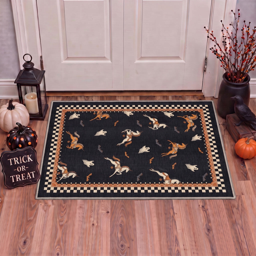 GENIMO 2'x7' Halloween Runner Rug, Washable Non Slip Soft Farmhouse Pumpkin Indoor Outdoor Hallway Runner for Porch Patio Kitchen Entryway, Vintage Sepia