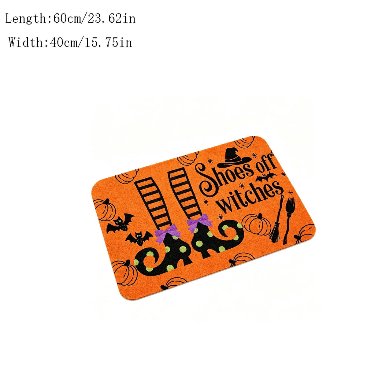 Halloween Heart Print Doormat 60x40cm, Black Orange Spooky Entry Mat for Front Door, Non-Slip Indoor Outdoor Rug