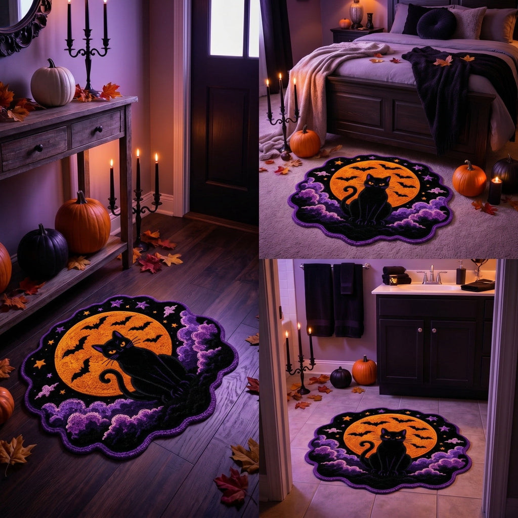 Halloween Round Rug Optical Ghost Pumpkin Mat 15.75in Diameter Polyester Skidproof & Soft for Entryway Bedroom Party by MPOISVA