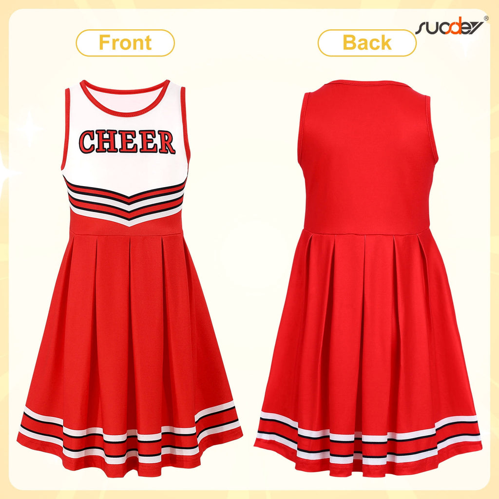 SUOSDEY Girls Cheerleader Costume Outfit Set,Kids Sleeveless Cheerleading Uniform for Party Birthday Halloween