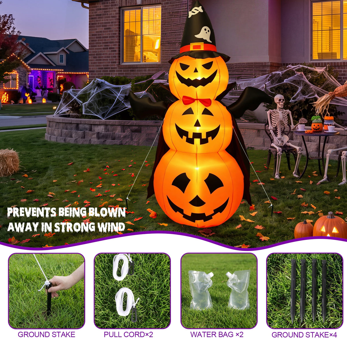 MAGOTAN 9 FT Halloween Inflatables Archway Outdoor Decorations Pumpkin Ghost Archway Halloween Inflatable Blow Up Pumpkin Tombstone Decoration Build-in LED Lights