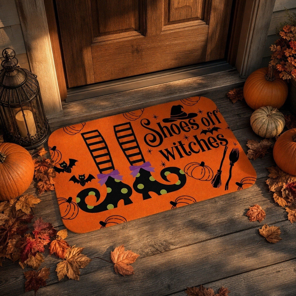 Halloween Heart Print Doormat 60x40cm, Black Orange Spooky Entry Mat for Front Door, Non-Slip Indoor Outdoor Rug