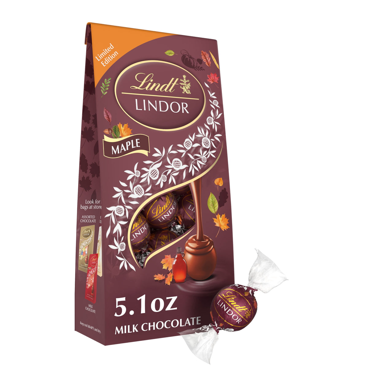 Lindt Lindor Maple Milk Chocolate Candy Truffles, 5.1 oz. Bag