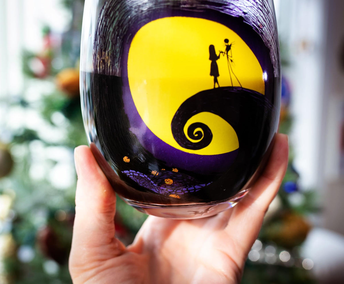 Disney The Nightmare Before Christmas Jack & Sally on Spiral Hill Stemless Glass
