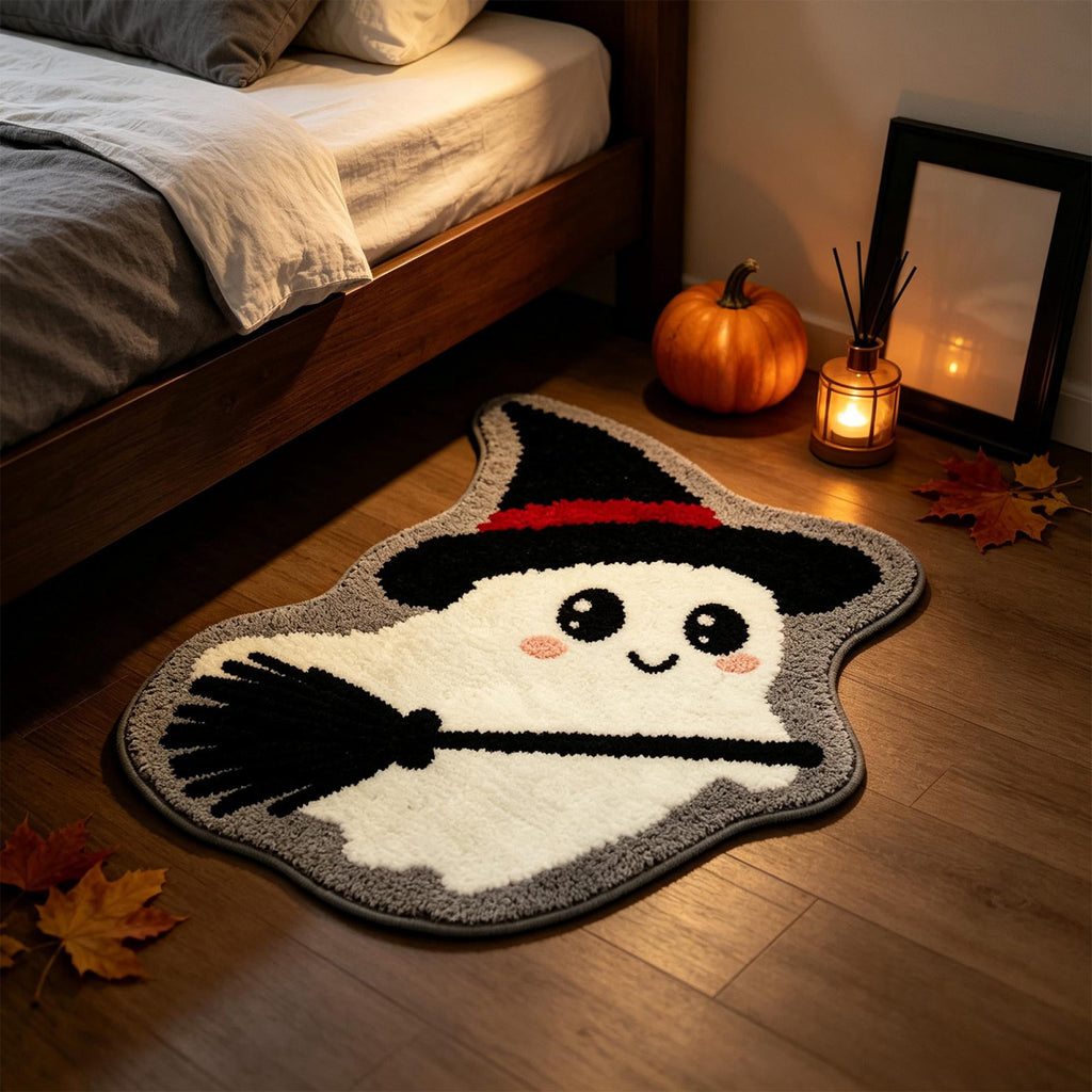 Halloween Wreath Shaped Rugs, Soft Indoor Mat for Entryway, Kitchen, Halloween Party, Pumpkin Witch Spooky Home Decor, 23.62x15.75 Inches