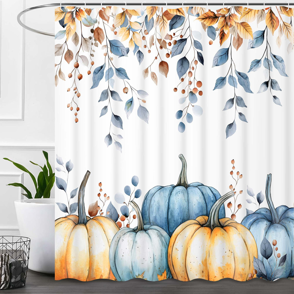 Ikfashoni Fall Shower Curtain with Hooks, Fall Decor for Home, Buffalo Plaid Pumpkin Waterproof Bathroom Curtains, 72"X72"
