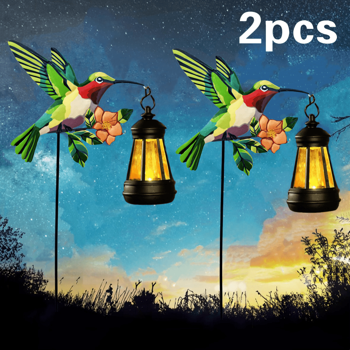 1/2 Pack Hummingbird Solar Lantern Lights, IP65 Waterproof Warm White Solar Hanging Lantern, Outdoor Solar Powered Decor for Yard Patio Garden Party Decorations