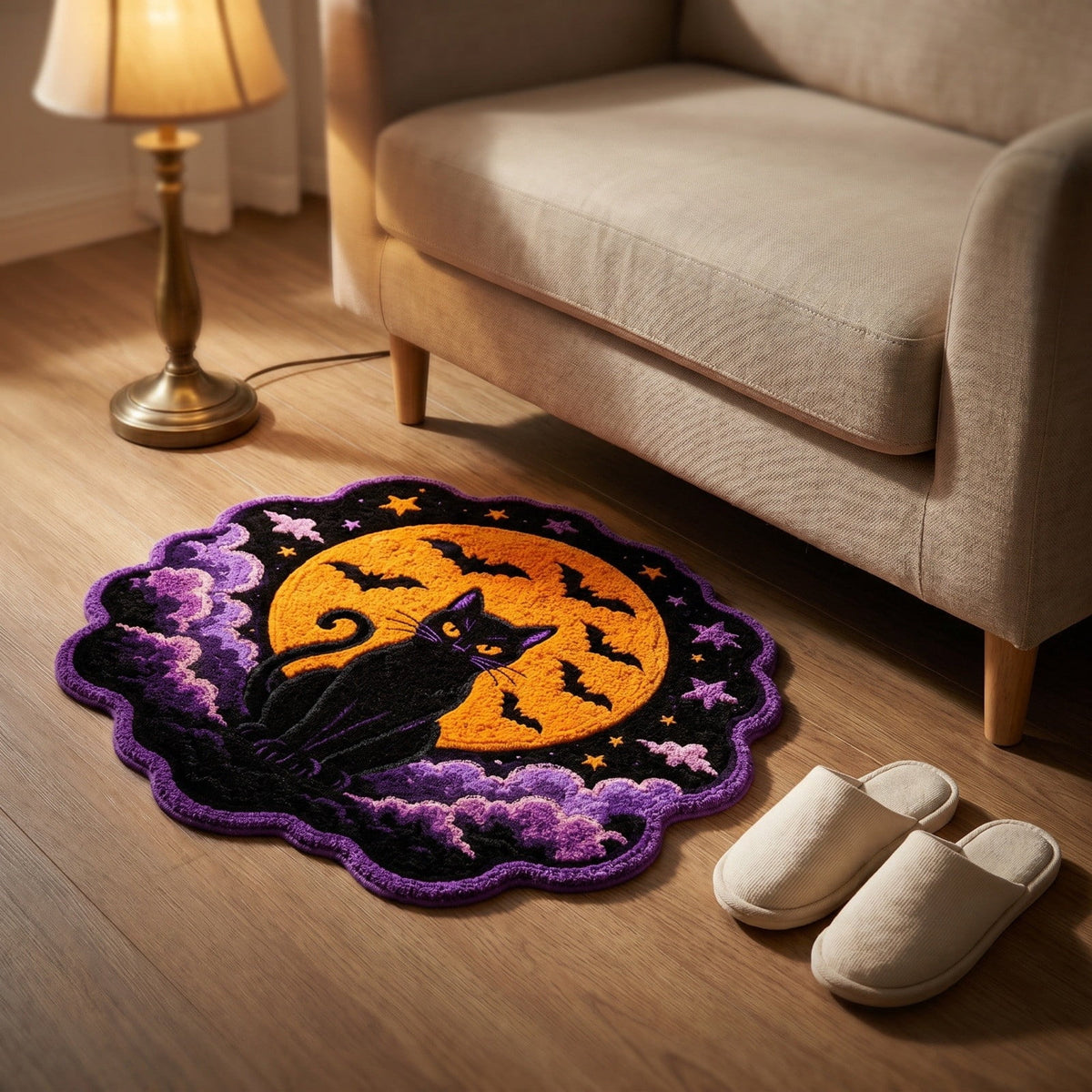 Halloween Round Rug Optical Ghost Pumpkin Mat 15.75in Diameter Polyester Skidproof & Soft for Entryway Bedroom Party by MPOISVA