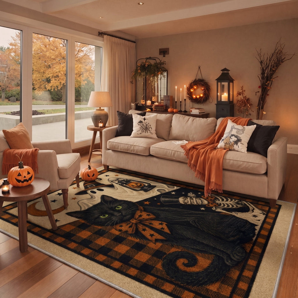 GENIMO 2'x3' Halloween Doormat, Washable Non Slip Soft Farmhouse Pumpkin Outdoor Door Mat for Front Door Covered Porch Patio Entryway, Smoky Amber