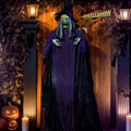 11.8ft Halloween Animatronics Hanging Witch Outdoor Decoration, Sound Animated Talking Witch with Light-up Eyes for Haunted House Prop Décor, Yard Lawn Decorations