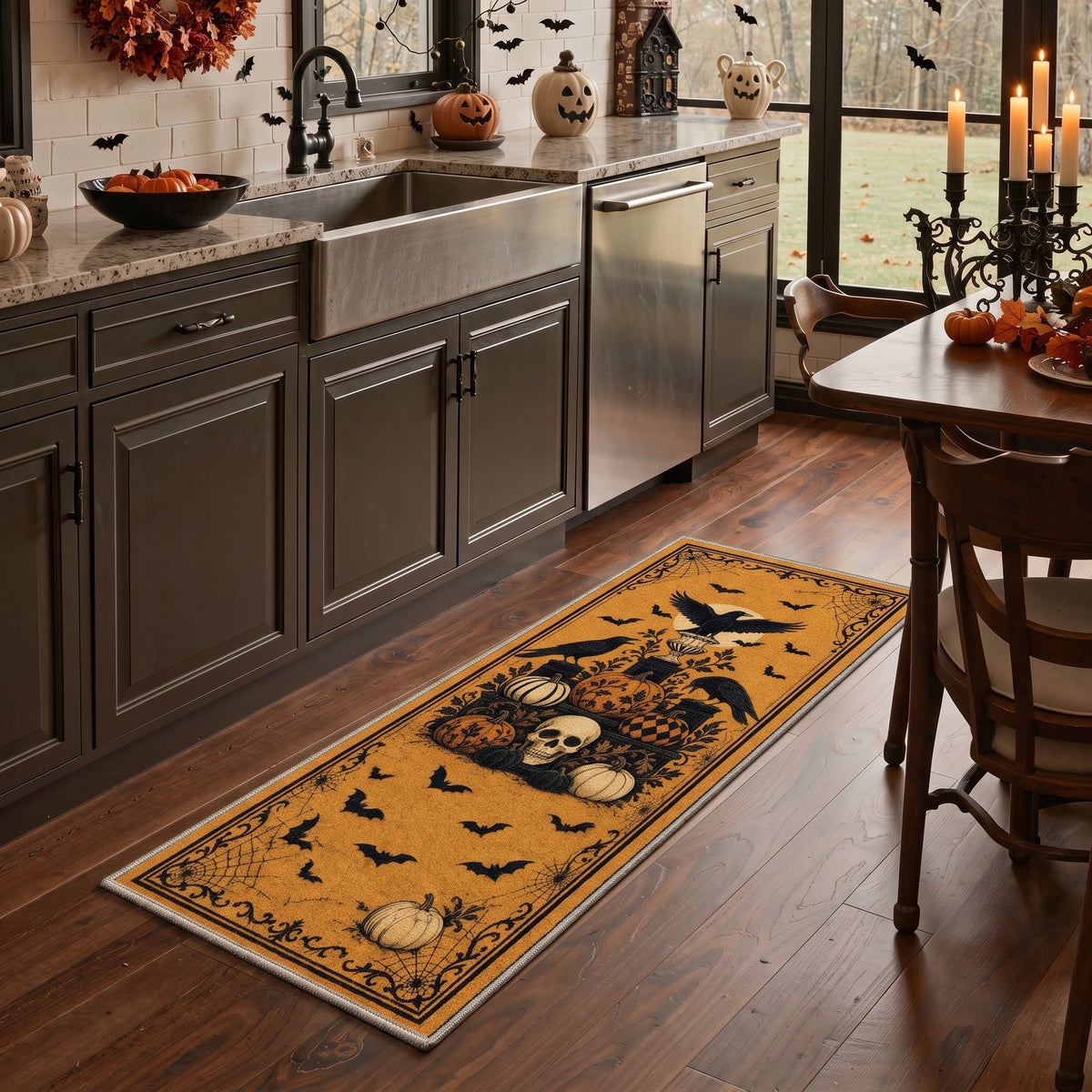 GENIMO 2'x3' Halloween Doormat, Washable Non Slip Soft Farmhouse Pumpkin Outdoor Door Mat for Front Door Covered Porch Patio Entryway, Smoky Amber