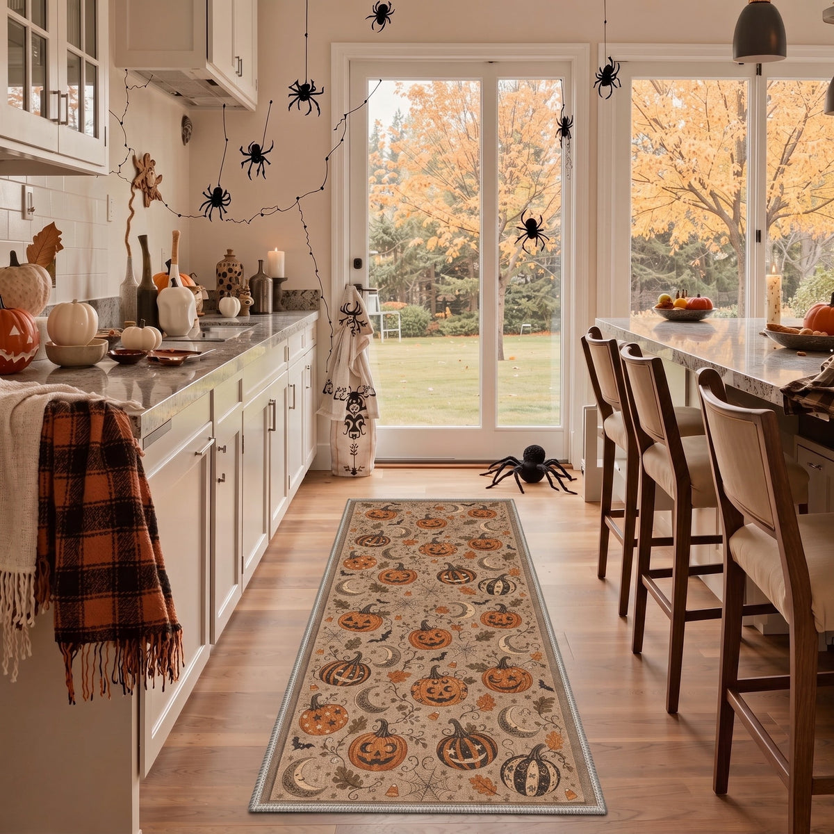 GENIMO 5'x7' Halloween Area Rug for Living Room, Washable Non Slip Soft Farmhouse Pumpkin Indoor Rug for Bedroom Dining Room Home Office, Vintage Sepia