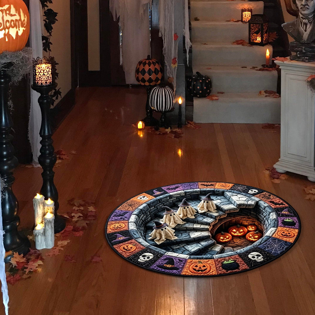 3D Halloween Rug,Halloween Quilted Round Rug 3D Illusion,Soft & Durable Fabric Non-Slip Modern Home Decor,15.7in