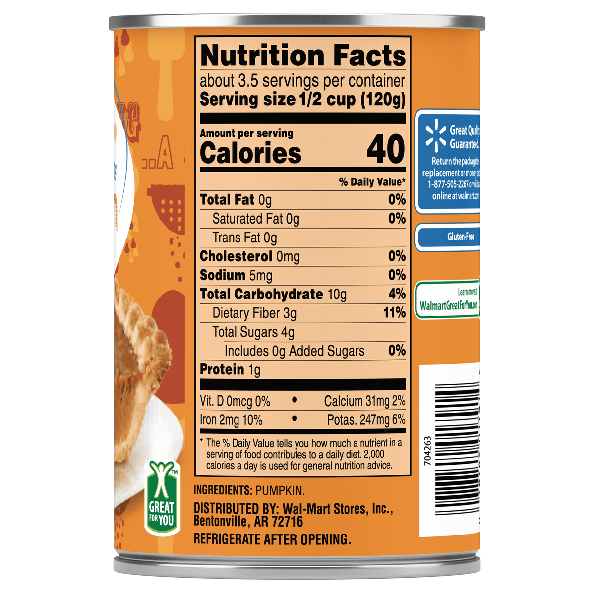 Great Value 100% Pure Pumpkin, 15 oz