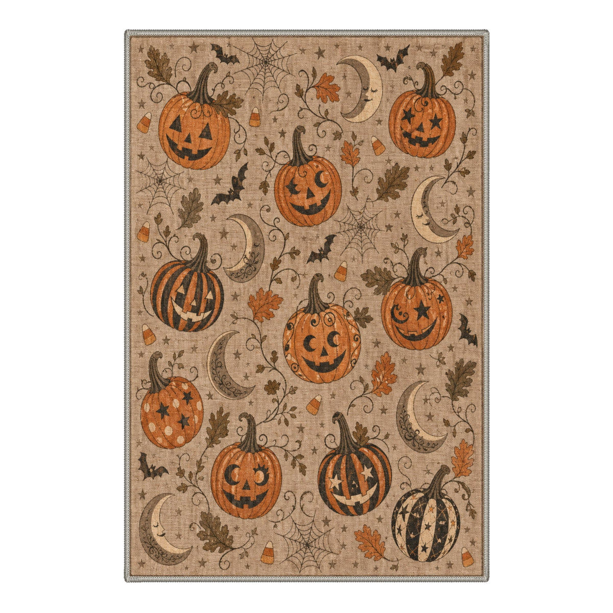 GENIMO 2'x7' Halloween Runner Rug, Washable Non Slip Soft Farmhouse Pumpkin Indoor Outdoor Hallway Runner for Porch Patio Kitchen Entryway, Vintage Sepia