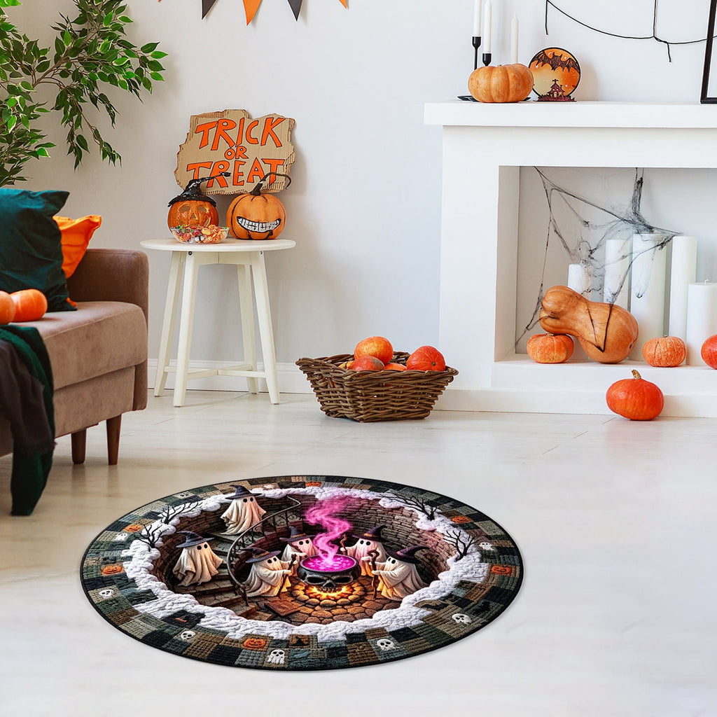 3D Halloween Rug,Halloween Quilted Round Rug 3D Illusion,Soft & Durable Fabric Non-Slip Modern Home Decor,15.7in