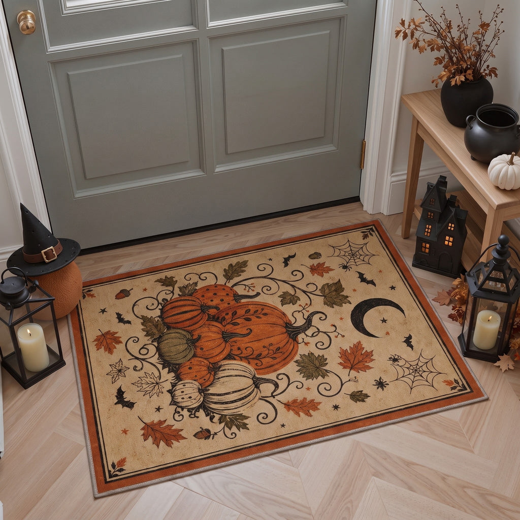 GENIMO 2'x7' Halloween Runner Rug, Washable Non Slip Soft Farmhouse Pumpkin Indoor Outdoor Hallway Runner for Porch Patio Kitchen Entryway, Vintage Sepia