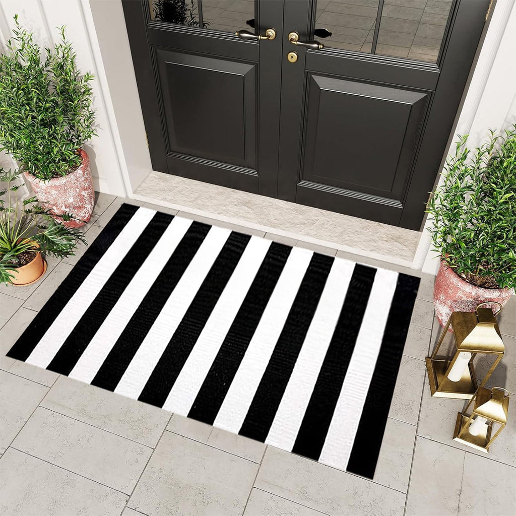 WLAGOOD Home on Clearance!Fall Outdoor Rug Halloween Rug Thanksgiving Decor Rug New Stripe Outdoor Rug Layered Doormats For Front Door Porch Farmhouses Entryway Patio Dark Color Rug