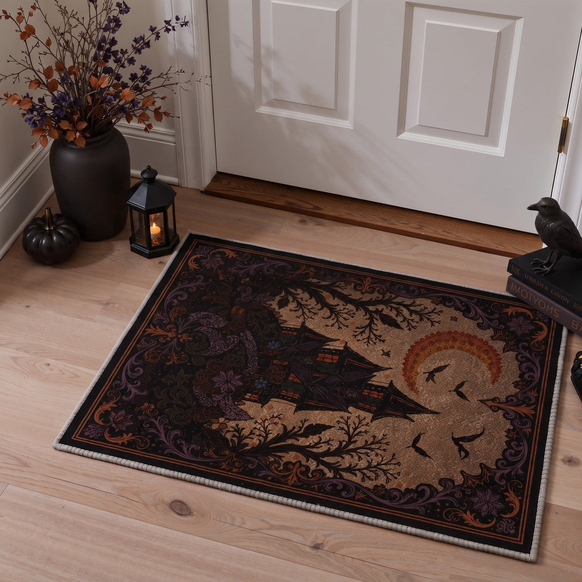 GENIMO 2'x7' Halloween Runner Rug, Washable Non Slip Soft Farmhouse Pumpkin Indoor Outdoor Hallway Runner for Porch Patio Kitchen Entryway, Vintage Sepia