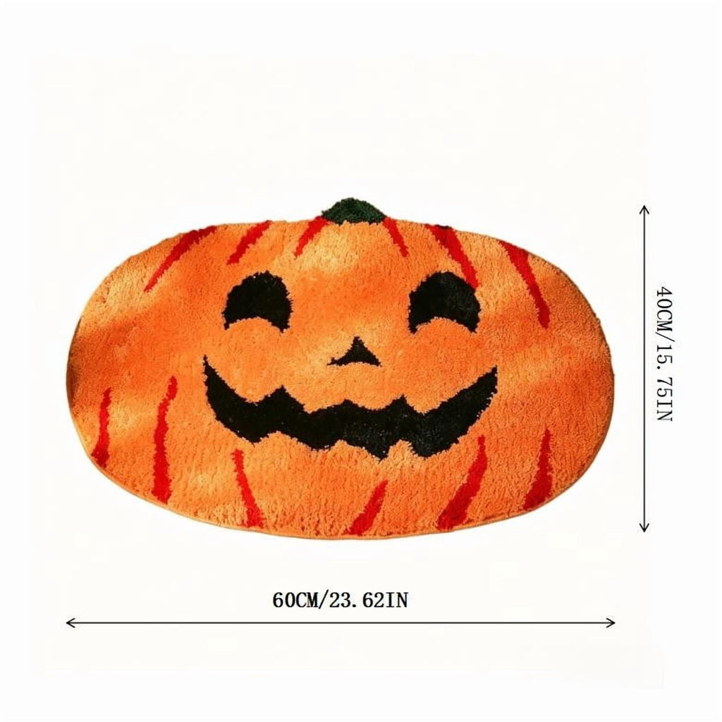 Halloween Pumpkin Bath Mat, Halloween Bathroom Decor Rug, Soft Non Slip Absorbent Floor Mat for Bathroom, Bedroom & Entryway, Halloween and Fall Decor, Jack O Lantern Door Mat