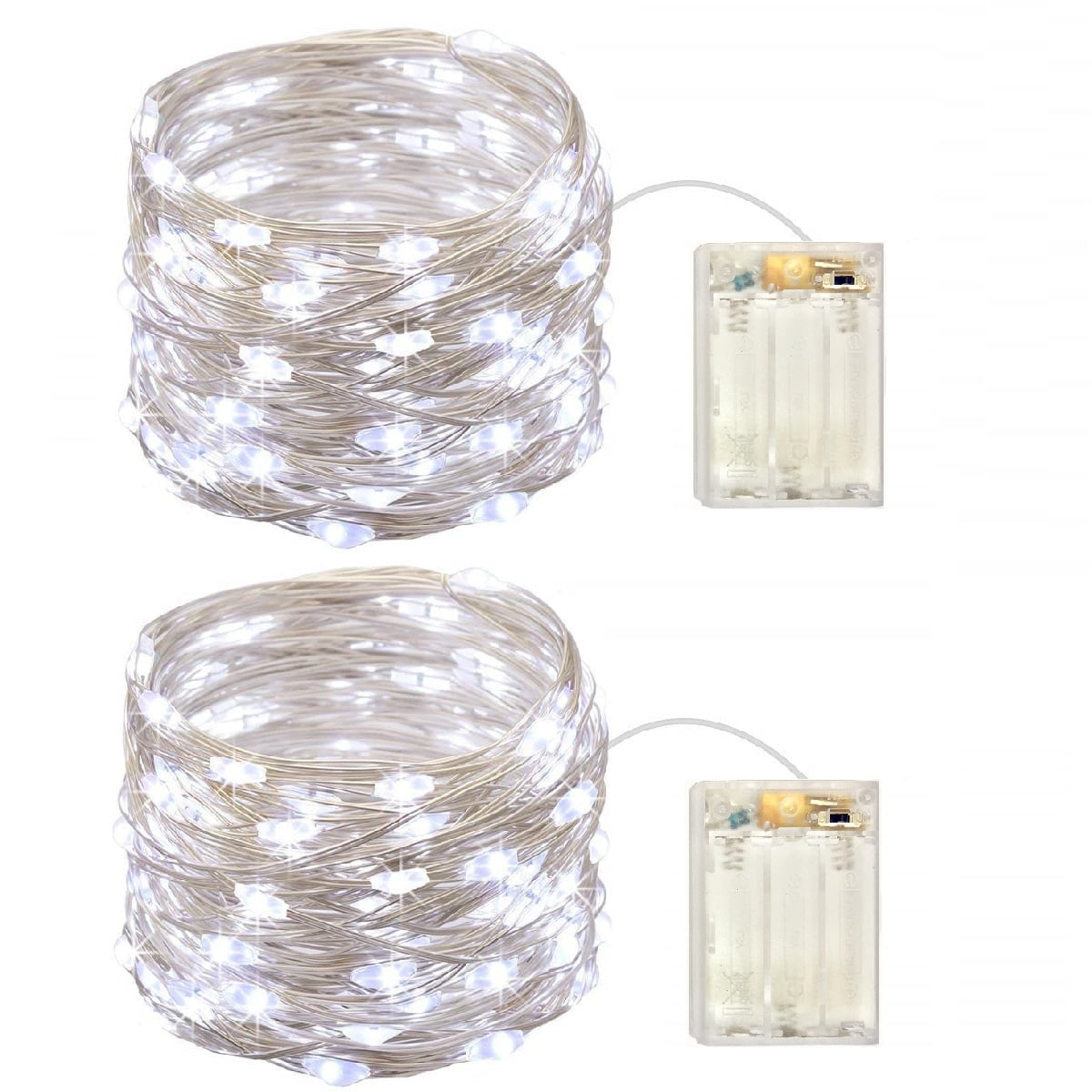 2 Pack Battery Operated Mini Lights,Indoor Led Fairy Lights with Timer 6 Hours on/18 Hours off for Wedding Party Decorations,50 Count Leds,17 Feet Silver Wire(Cold White)