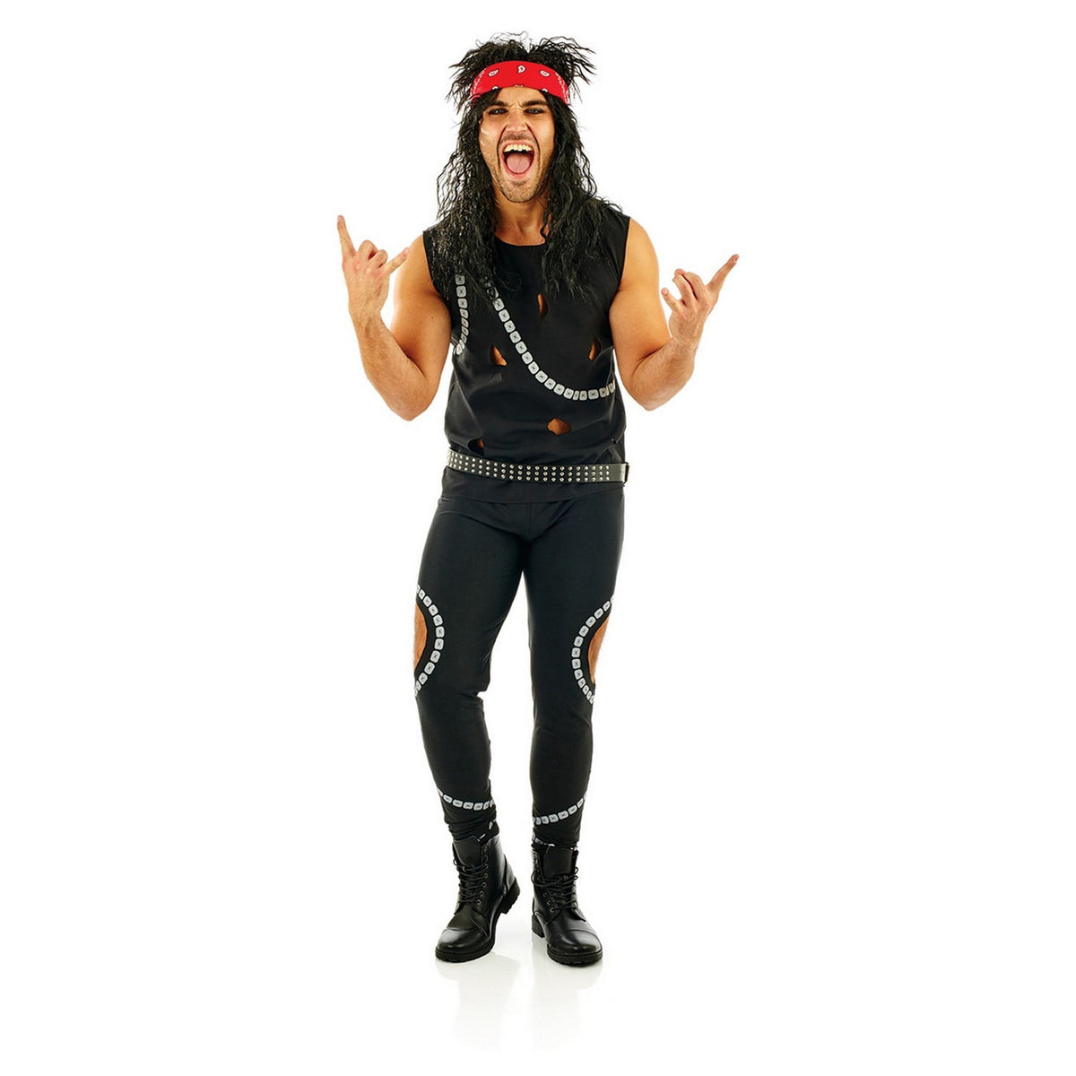 Fun Shack Mens 80s Glam Rocker Costume Adult Rockstar Rock Punk Star Fancy Dress Halloween Black XL