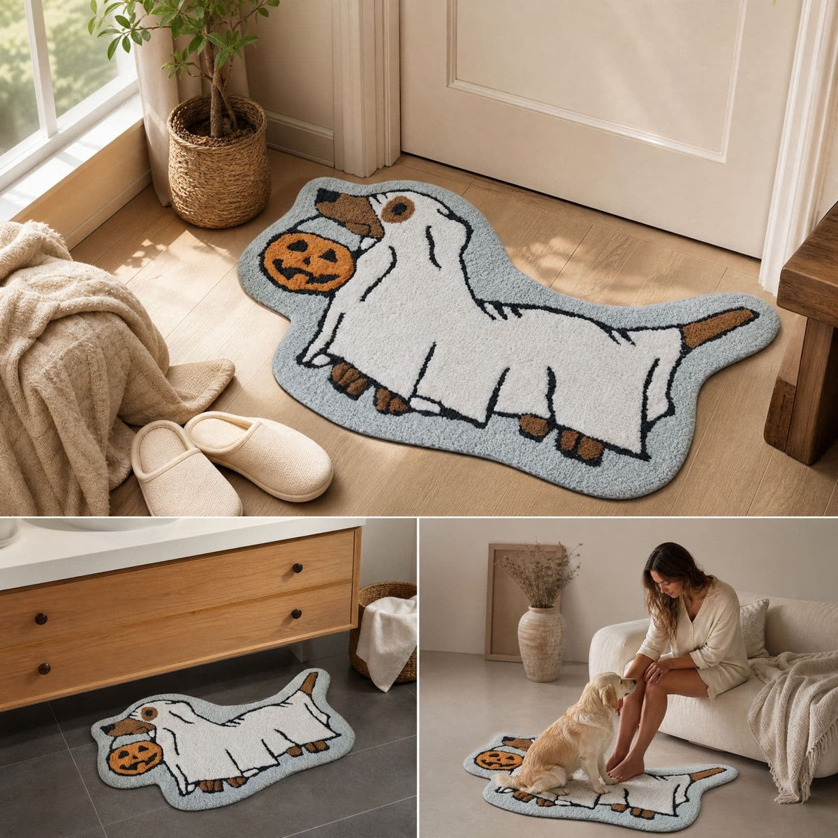 Halloween Dachshund Door Mat, 30"×18" Non-Slip Pumpkin Dachshund Floor Rug, Mat for Home Porch Fall Decor & Pet Lover Housewarming Gift