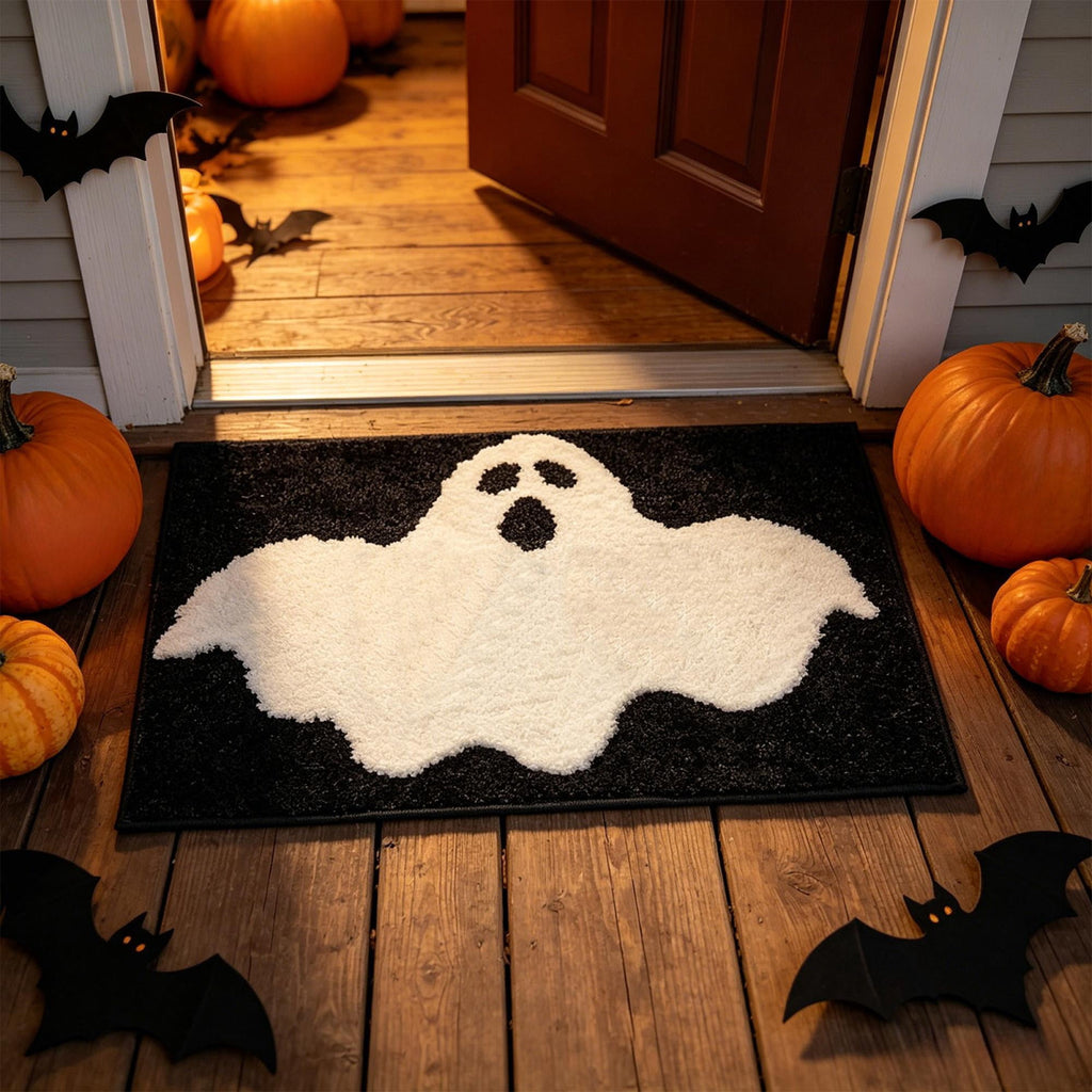Halloween Wreath Shaped Rugs, Soft Indoor Mat for Entryway, Kitchen, Halloween Party, Pumpkin Witch Spooky Home Decor, 23.62x15.75 Inches