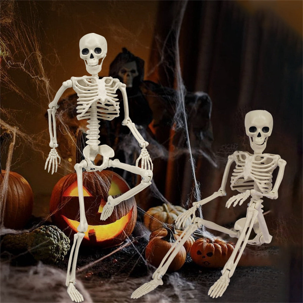 Qocolcyl 2 Pack Halloween Skeleton Lights Decorations, Halloween Candles Lamp Decoration Ornament Indoor Outdoor, Halloween Scary Decor for Home Room Table Outside Yard Lawn Garden Party Supplies