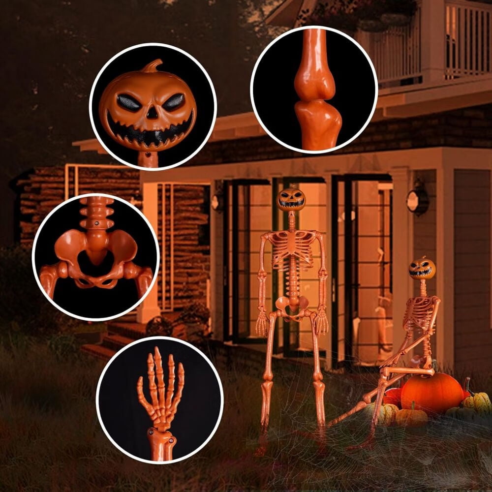 2Pcs 15" Halloween Pumpkin Skeleton for Yard Garden Props Halloween Party Decor