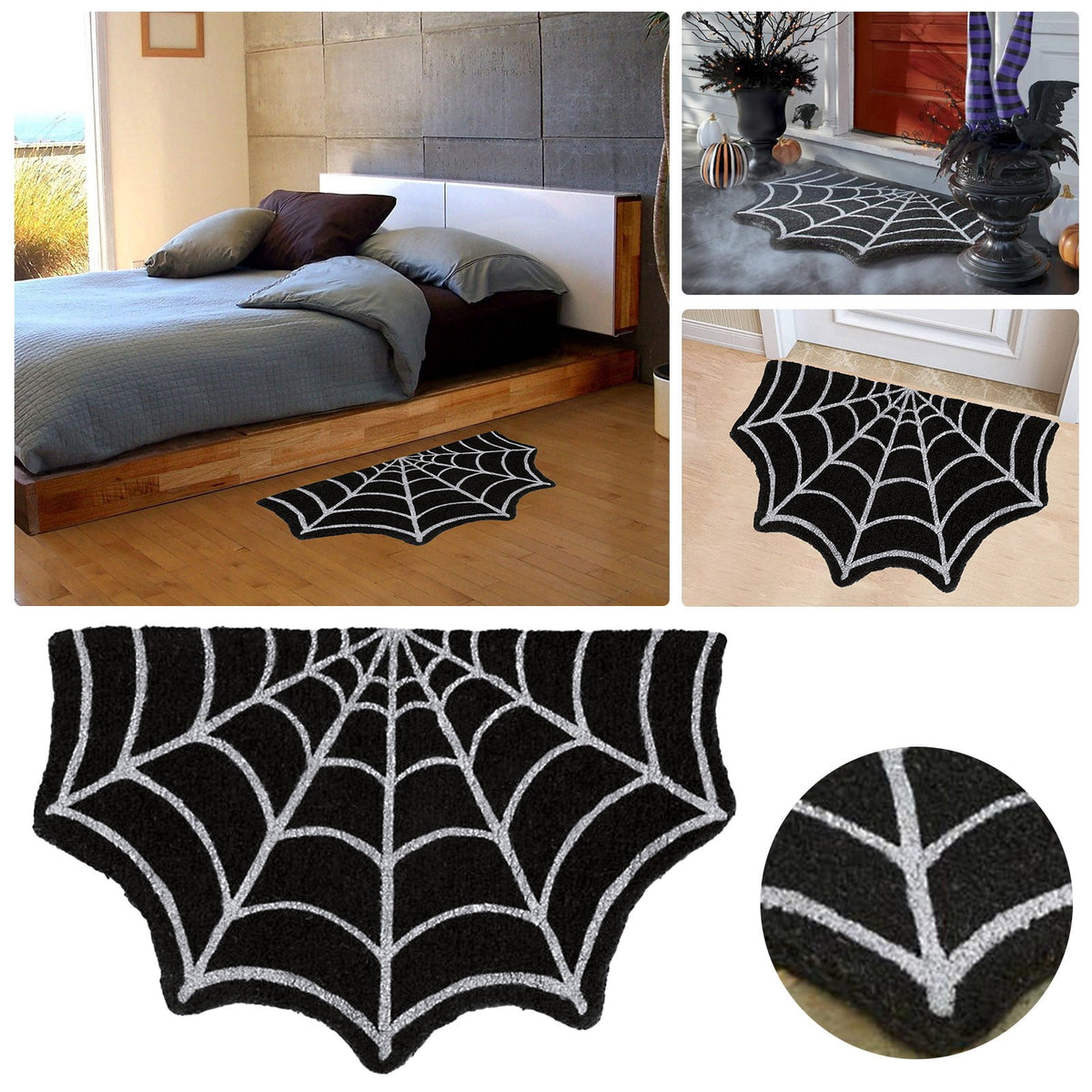 Halloween Doormat Spider Web Spooky Gothic Cute Fun Floor Mat Non Washable Welcome for Indoor Outdoor Entrance, Fall Thanksgiving Home Decor,23.6 Inch