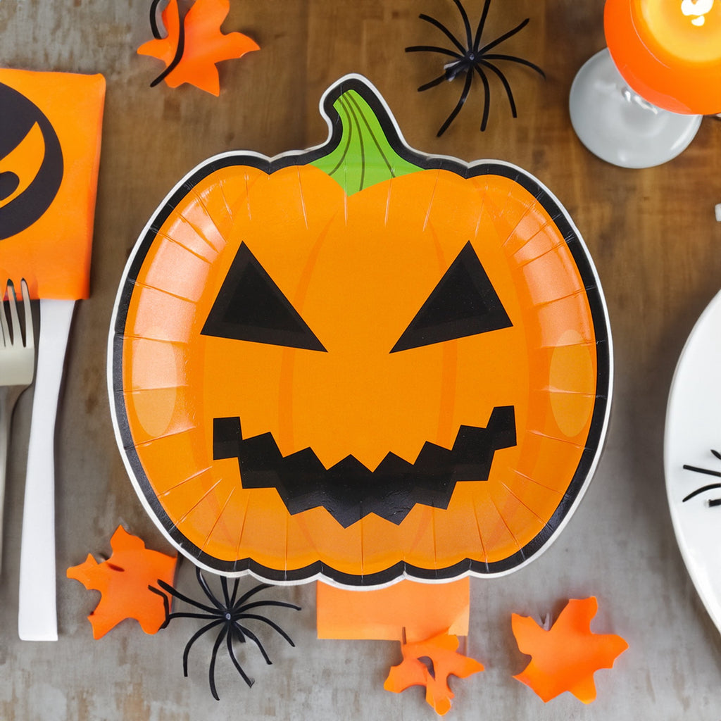 25Pcs Halloween Pumpkin Plates, Disposable Paper Dessert Plates Tableware Party Supplies for Halloween Party Decorations