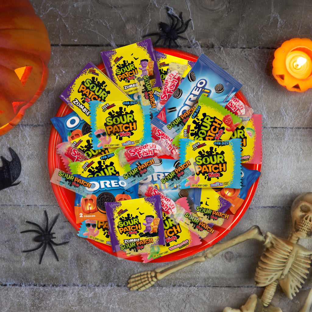 SOUR PATCH KIDS, SWEDISH FISH, and OREO Cookie & Candy Variety Pack, 130 Bags, Bulk Candy