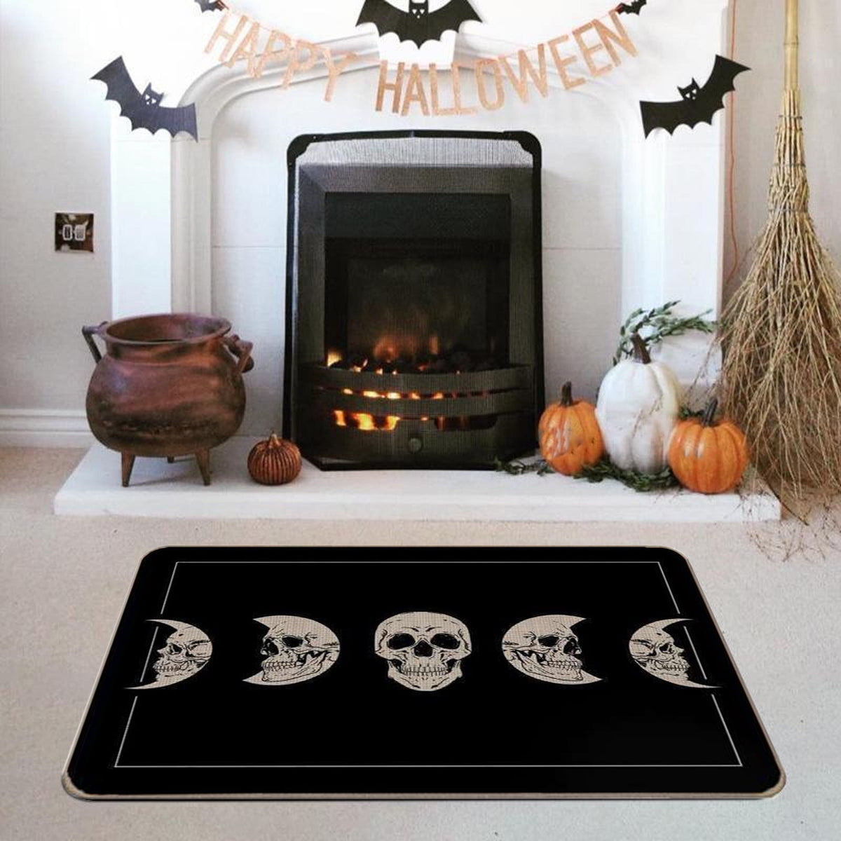 Orange Plaid Fall Outdoor Mat, Hand-Woven Porch Rug for Thanksgiving Halloween Door Decor