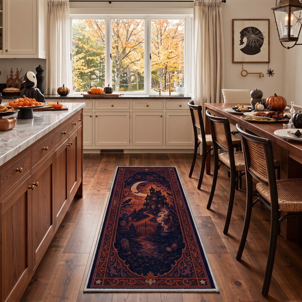 GENIMO 2'x7' Halloween Runner Rug, Washable Non Slip Soft Vintage Witch Indoor Outdoor Hallway Runner for Porch Patio Kitchen Entryway, Retro Sepia