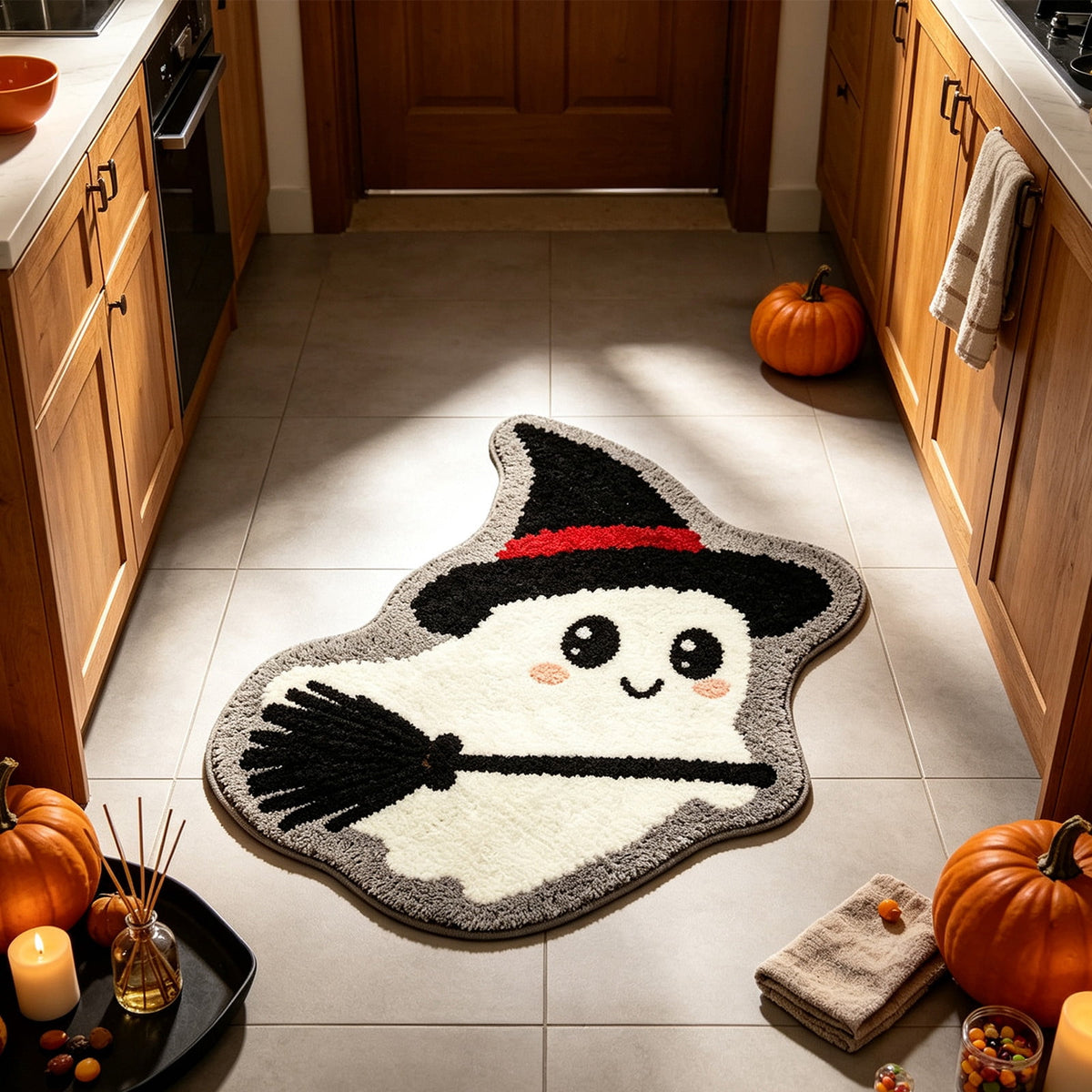 Halloween Ghost Door Mat, Cute Welcome Mat for Front Door Porch Entryway Haunted Outdoor Decor Spooky Decorative Entrance Doormat Non Slip Halloween Rug, 16" x 24"
